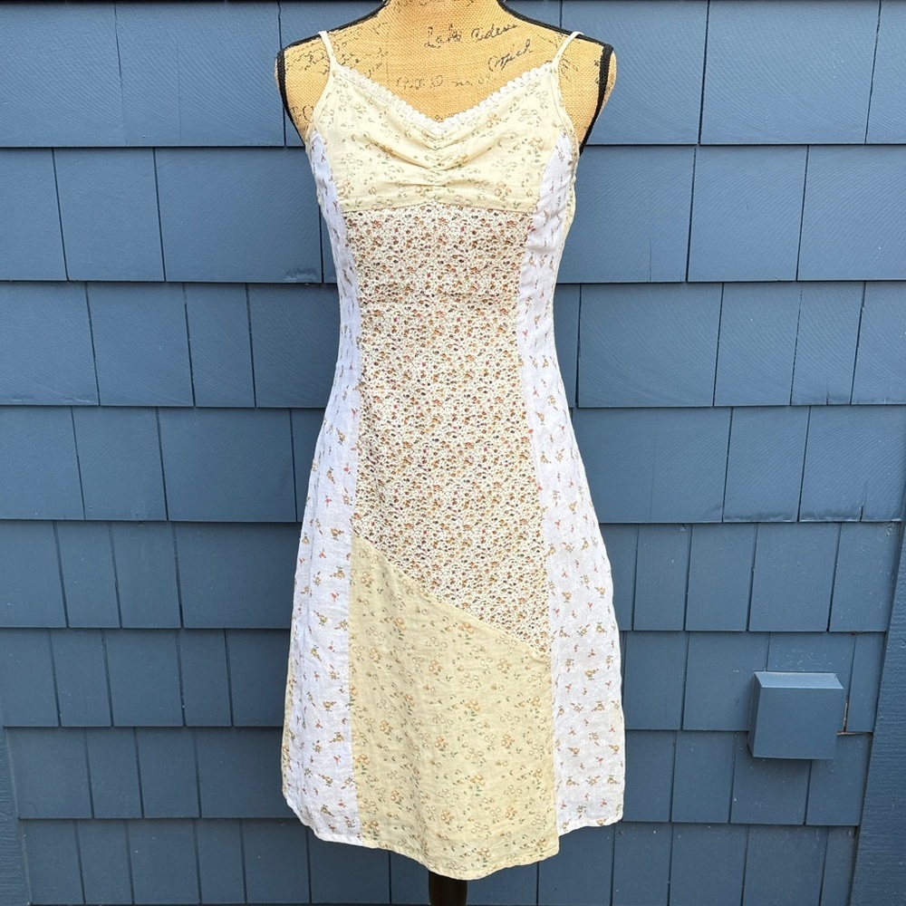 Vintage Olive Branch patchwork lined Floral Patchwork Dress - Cream and White sm